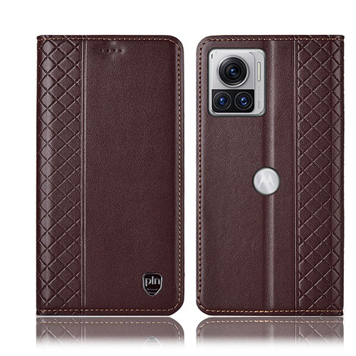 Leather Case Stands Flip Cover Holder H07P for Motorola Moto Edge 30 Ultra 5G Brown