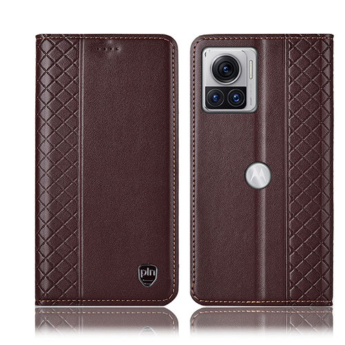 Leather Case Stands Flip Cover Holder H07P for Motorola Moto Edge X30 Pro 5G Brown