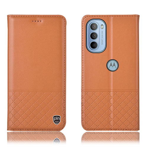 Leather Case Stands Flip Cover Holder H07P for Motorola Moto G31 Orange