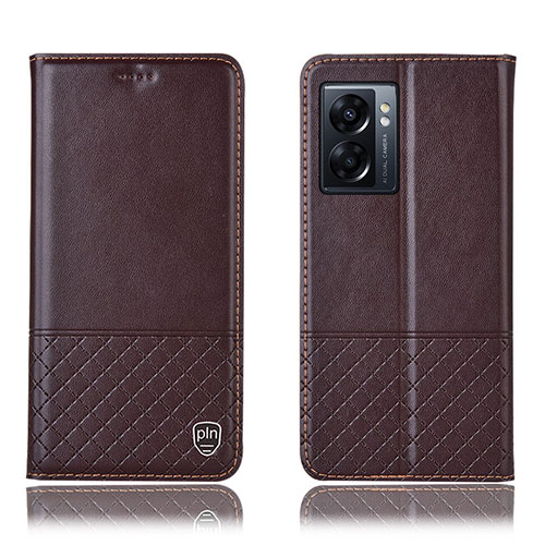 Leather Case Stands Flip Cover Holder H07P for OnePlus Nord N300 5G Brown