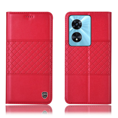 Leather Case Stands Flip Cover Holder H07P for Oppo A18 Red