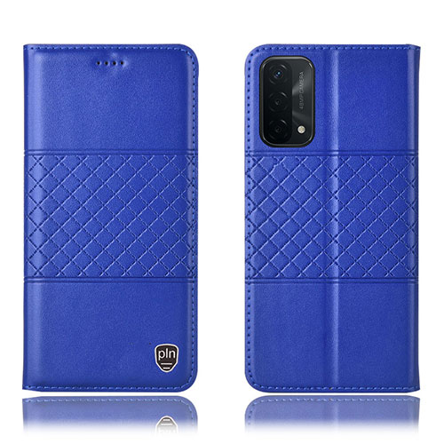 Leather Case Stands Flip Cover Holder H07P for Oppo A54 5G Blue