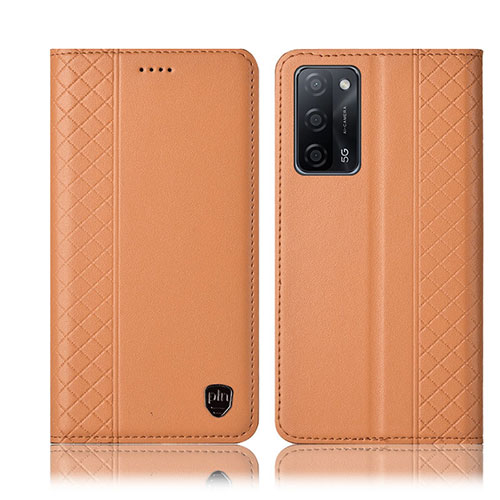 Leather Case Stands Flip Cover Holder H07P for Oppo A55 5G Orange