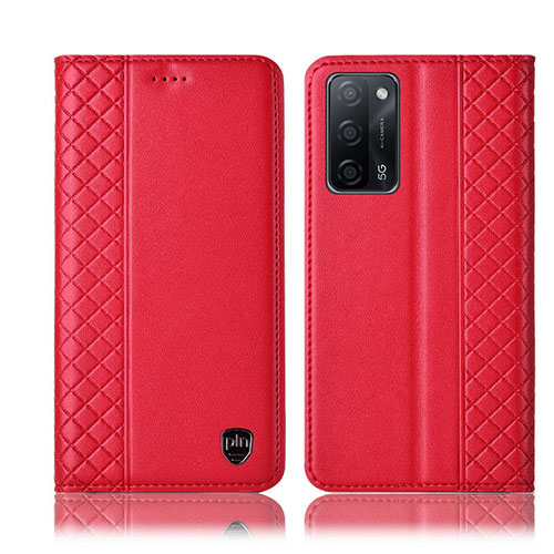 Leather Case Stands Flip Cover Holder H07P for Oppo A56 5G Red