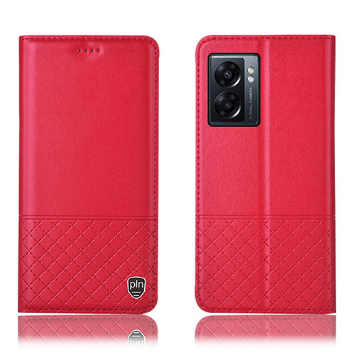 Leather Case Stands Flip Cover Holder H07P for Oppo A56S 5G Red