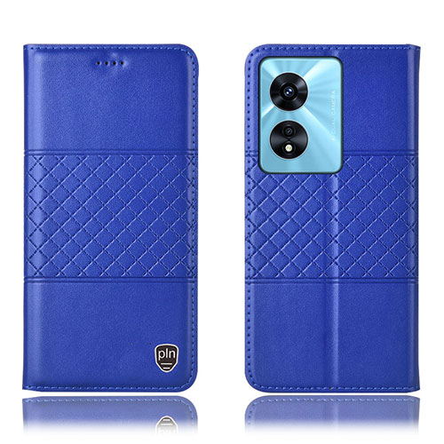 Leather Case Stands Flip Cover Holder H07P for Oppo A58 4G Blue