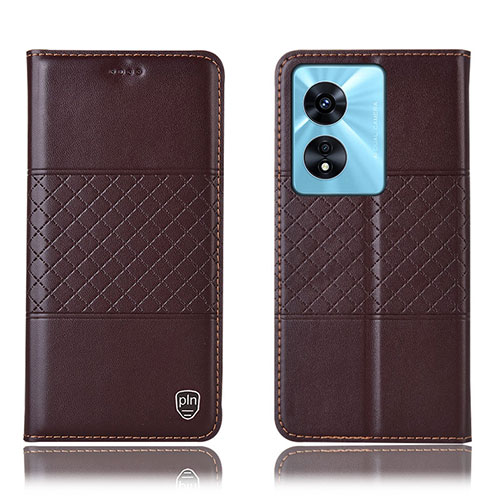 Leather Case Stands Flip Cover Holder H07P for Oppo A78 4G Brown