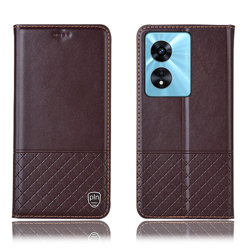 Leather Case Stands Flip Cover Holder H07P for Oppo A98 5G Brown