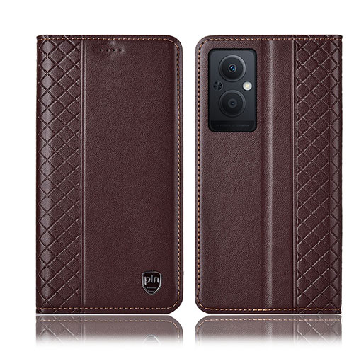 Leather Case Stands Flip Cover Holder H07P for Oppo F21 Pro 5G Brown