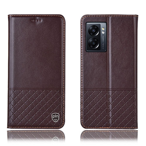 Leather Case Stands Flip Cover Holder H07P for Oppo K10 5G India Brown