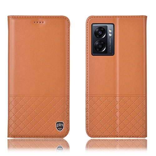 Leather Case Stands Flip Cover Holder H07P for Oppo K10 5G India Orange