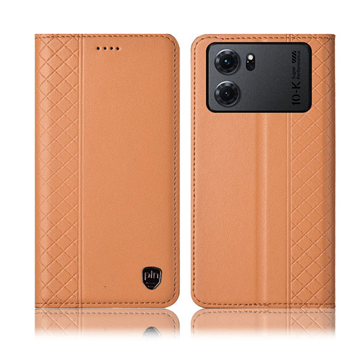 Leather Case Stands Flip Cover Holder H07P for Oppo K10 5G Orange