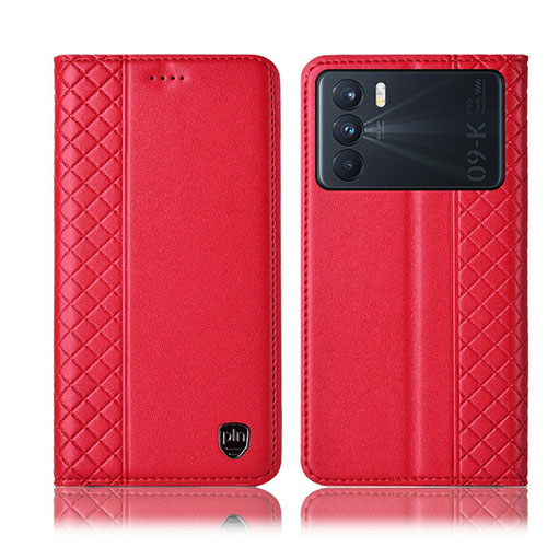 Leather Case Stands Flip Cover Holder H07P for Oppo K9 Pro 5G Red