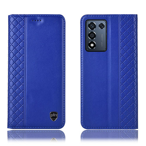 Leather Case Stands Flip Cover Holder H07P for Oppo K9S 5G Blue