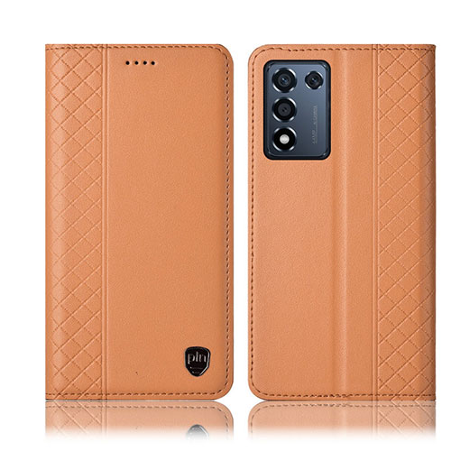 Leather Case Stands Flip Cover Holder H07P for Oppo K9S 5G Orange