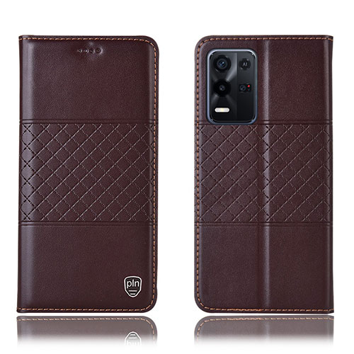 Leather Case Stands Flip Cover Holder H07P for Oppo K9X 5G Brown