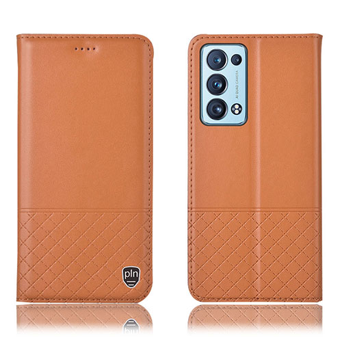 Leather Case Stands Flip Cover Holder H07P for Oppo Reno6 Pro 5G Orange