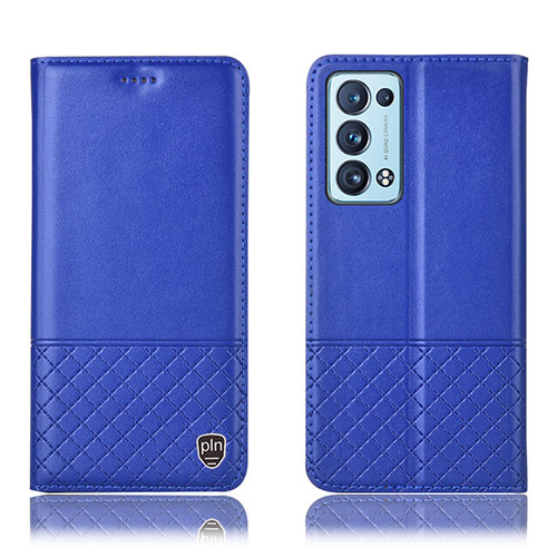 Leather Case Stands Flip Cover Holder H07P for Oppo Reno6 Pro+ Plus 5G Blue