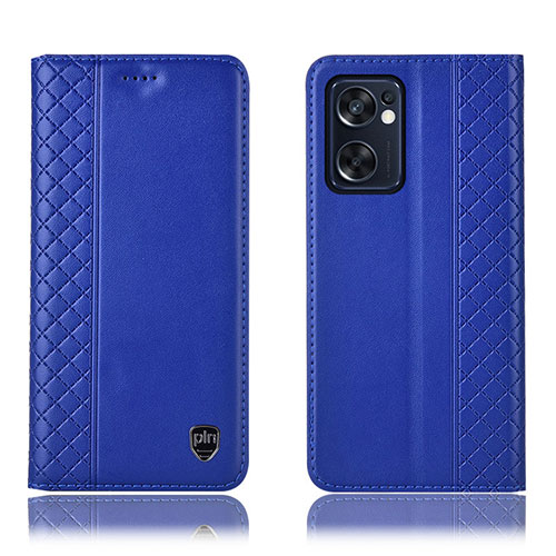 Leather Case Stands Flip Cover Holder H07P for Oppo Reno7 SE 5G Blue