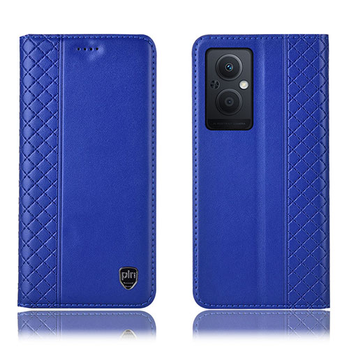 Leather Case Stands Flip Cover Holder H07P for Oppo Reno8 Lite 5G Blue