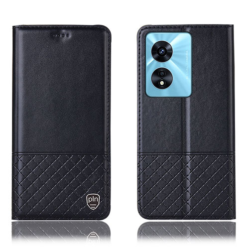 Leather Case Stands Flip Cover Holder H07P for Oppo Reno8 T 5G Black