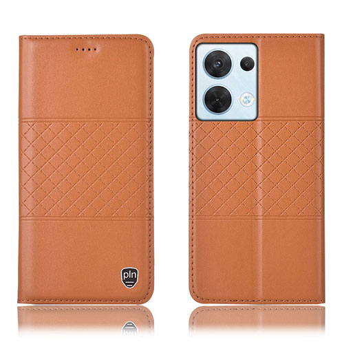 Leather Case Stands Flip Cover Holder H07P for Oppo Reno9 5G Orange