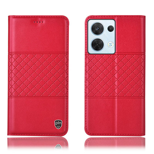 Leather Case Stands Flip Cover Holder H07P for Oppo Reno9 Pro 5G Red