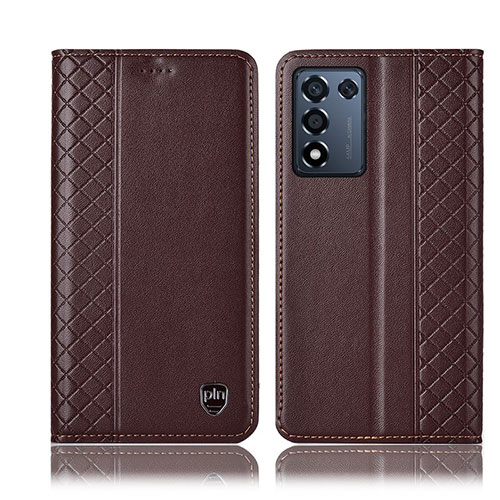 Leather Case Stands Flip Cover Holder H07P for Realme Q3s 5G Brown