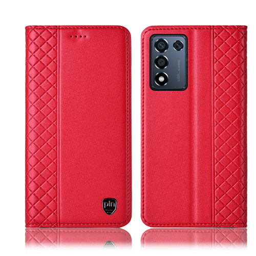 Leather Case Stands Flip Cover Holder H07P for Realme Q3s 5G Red