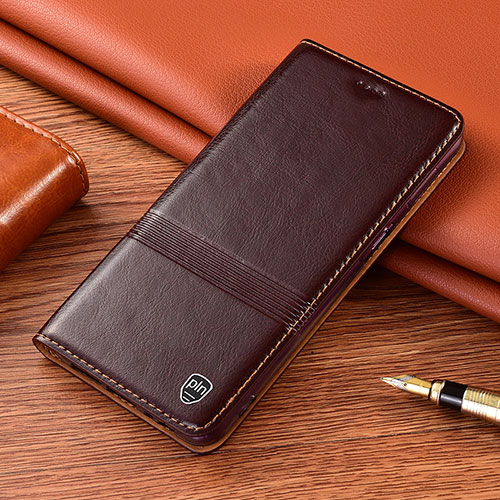 Leather Case Stands Flip Cover Holder H07P for Samsung Galaxy S22 Ultra 5G Brown