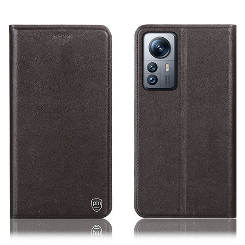 Leather Case Stands Flip Cover Holder H07P for Xiaomi Mi 12 5G Brown