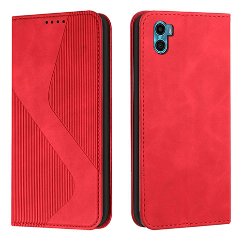 Leather Case Stands Flip Cover Holder H07X for Motorola Moto E22S Red