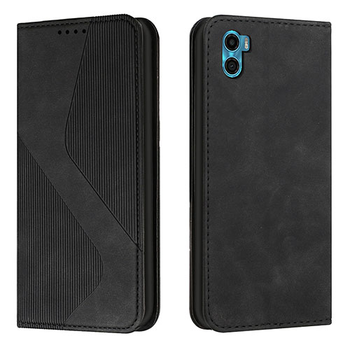 Leather Case Stands Flip Cover Holder H07X for Motorola Moto E32 India Black