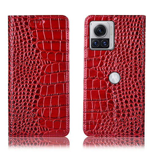 Leather Case Stands Flip Cover Holder H08P for Motorola Moto Edge 30 Ultra 5G Red