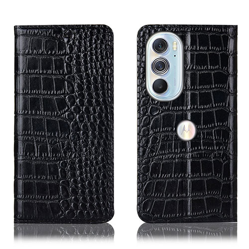 Leather Case Stands Flip Cover Holder H08P for Motorola Moto Edge X30 5G Black