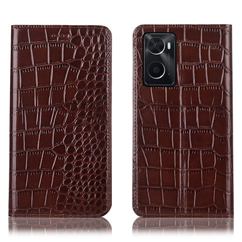 Leather Case Stands Flip Cover Holder H08P for Oppo A36 Brown