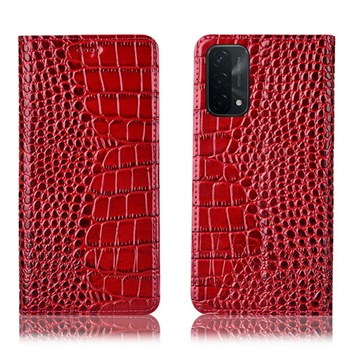 Leather Case Stands Flip Cover Holder H08P for Oppo A54 5G Red