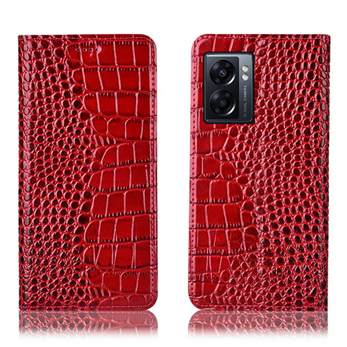 Leather Case Stands Flip Cover Holder H08P for Oppo A57 5G Red