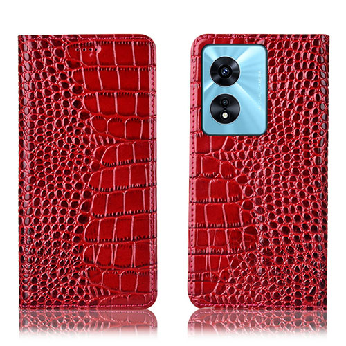Leather Case Stands Flip Cover Holder H08P for Oppo A58 5G Red