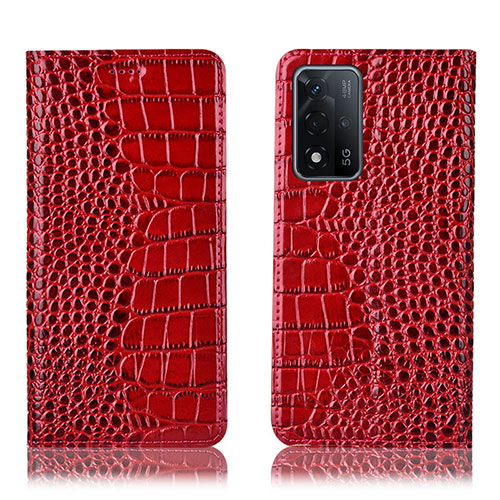 Leather Case Stands Flip Cover Holder H08P for Oppo A93s 5G Red