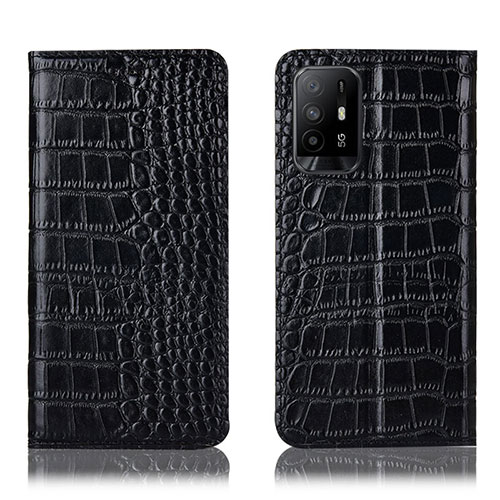 Leather Case Stands Flip Cover Holder H08P for Oppo A94 5G Black