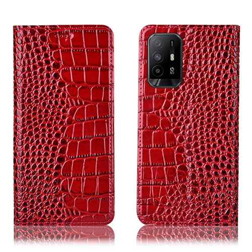 Leather Case Stands Flip Cover Holder H08P for Oppo A94 5G Red