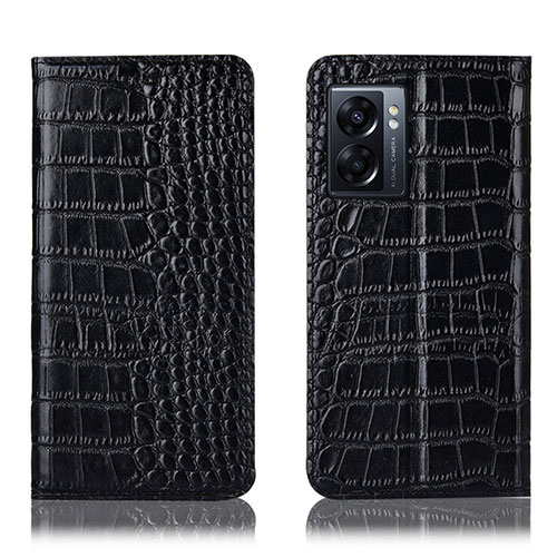 Leather Case Stands Flip Cover Holder H08P for Oppo K10 5G India Black