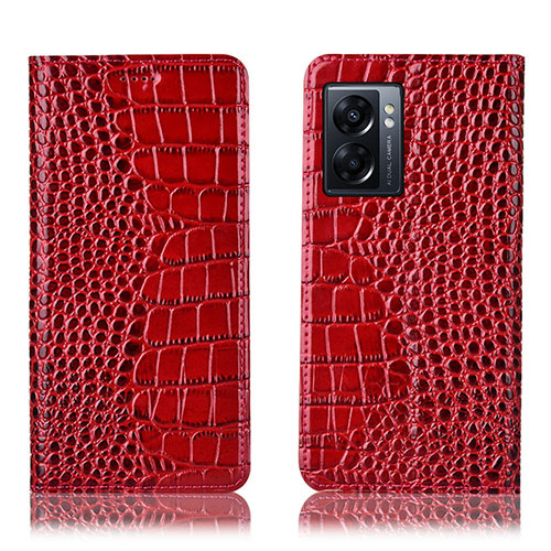 Leather Case Stands Flip Cover Holder H08P for Oppo K10 5G India Red