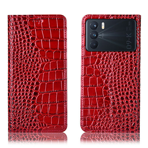 Leather Case Stands Flip Cover Holder H08P for Oppo K9 Pro 5G Red