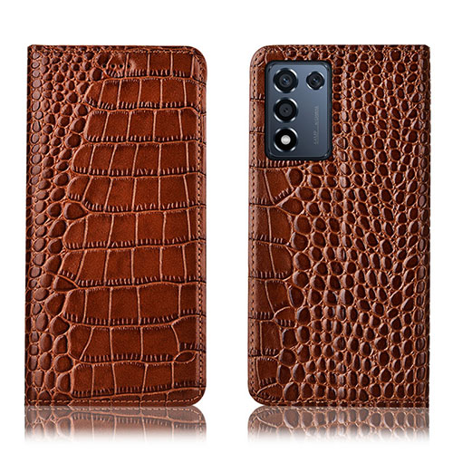 Leather Case Stands Flip Cover Holder H08P for Oppo K9S 5G Light Brown