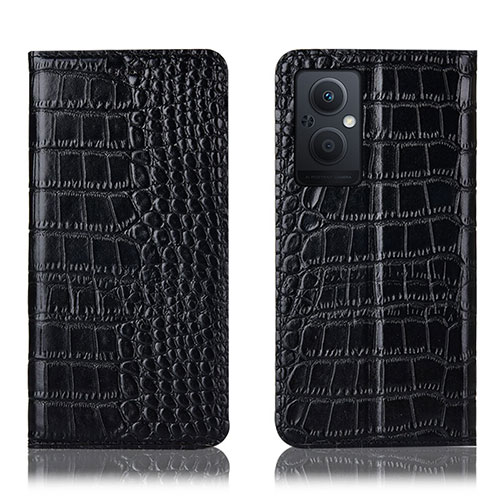 Leather Case Stands Flip Cover Holder H08P for Oppo Reno7 Lite 5G Black