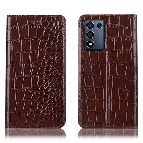 Leather Case Stands Flip Cover Holder H08P for Realme Q3s 5G Brown