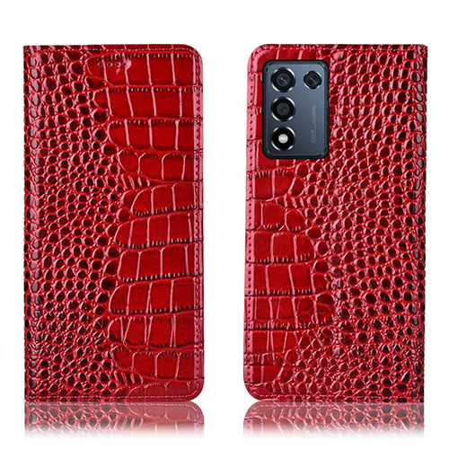 Leather Case Stands Flip Cover Holder H08P for Realme Q3s 5G Red