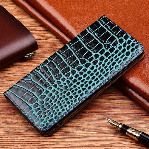 Leather Case Stands Flip Cover Holder H08P for Samsung Galaxy M20 Blue